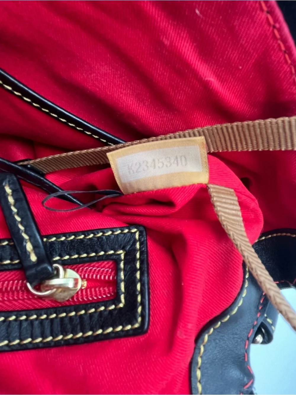 Dooney & Bourke Black Nylon Satchel with Yellow Contrast Stitching Red Lining